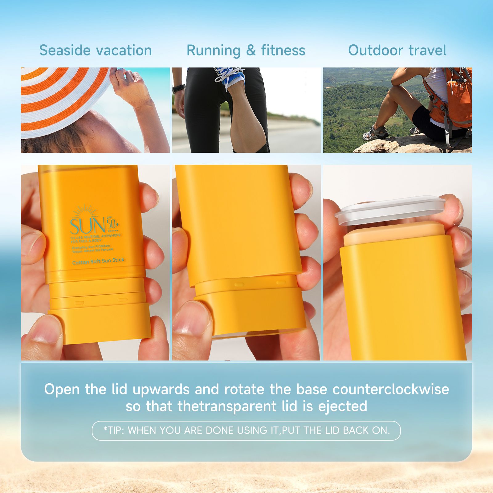 16G Cotton Soft Skin Care Sunscreen and Aftersun Sun Stick with SPF50+ PA++++ effortlessly smooth Sun care Universal sunscreen sticks European and American best-selling sunscreen