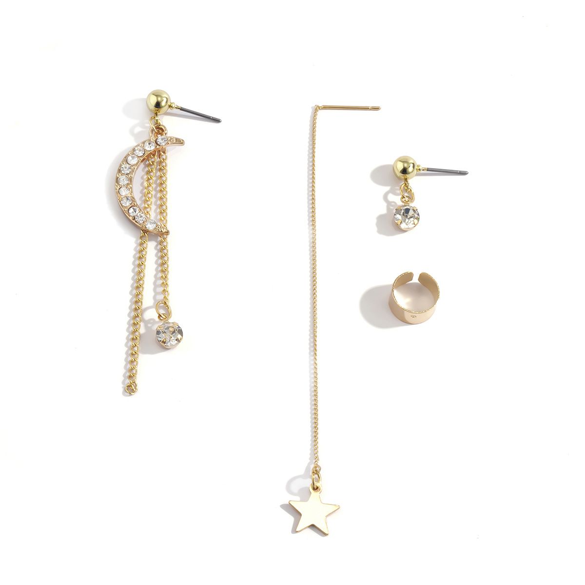 4PCS/set full diamond star&moon tassel set earrings mix and match geometric chain earrings for women European and American cross-border jewelry