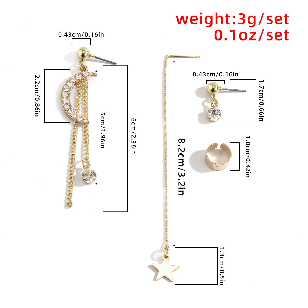 4PCS/set full diamond star&moon tassel set earrings mix and match geometric chain earrings for women European and American cross-border jewelry