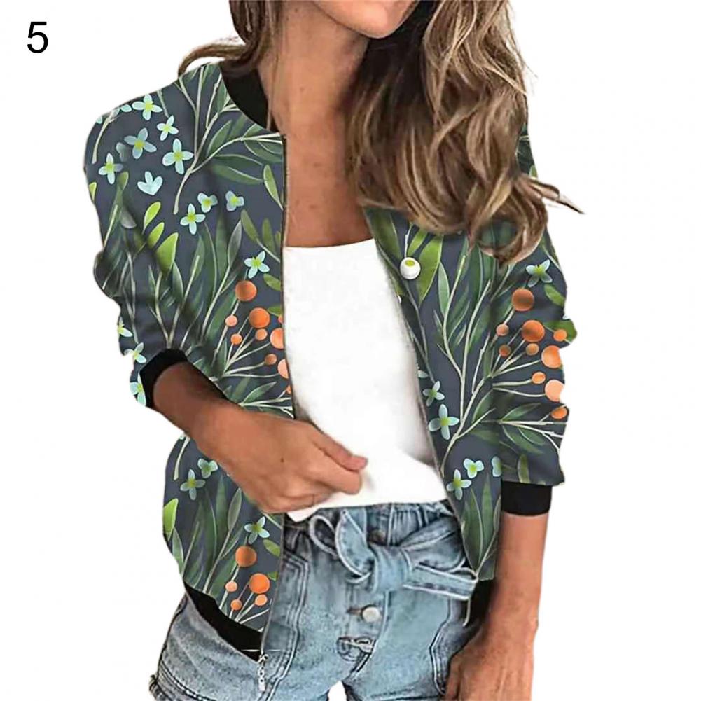 Graffiti Print Bomber Jacket Casual Zip Up Long Sleeve Outerwear Women's Floral Autumn Zipper Print Coat