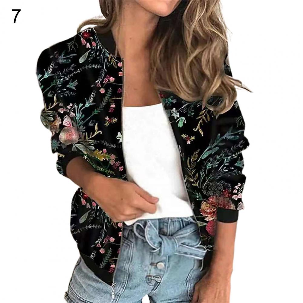 Graffiti Print Bomber Jacket Casual Zip Up Long Sleeve Outerwear Women's Floral Autumn Zipper Print Coat