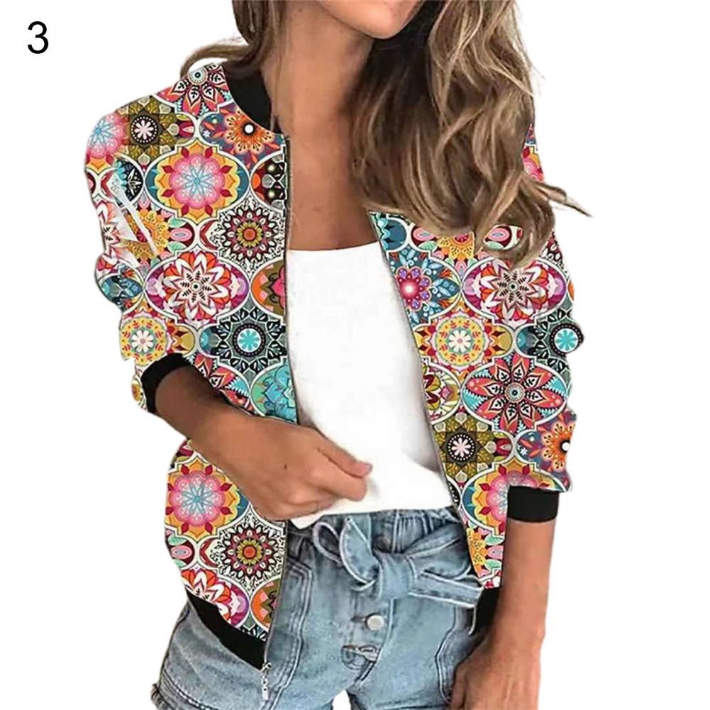 Graffiti Print Bomber Jacket Casual Zip Up Long Sleeve Outerwear Women's Floral Autumn Zipper Print Coat