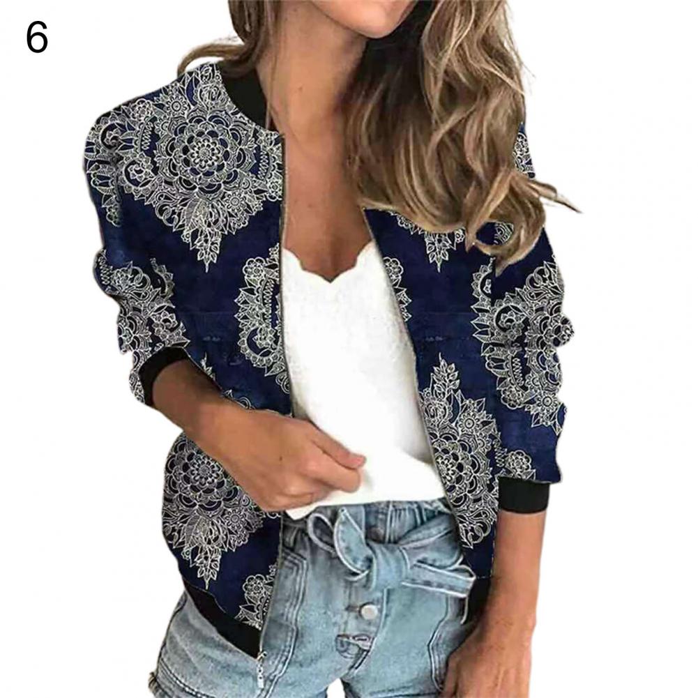 Graffiti Print Bomber Jacket Casual Zip Up Long Sleeve Outerwear Women's Floral Autumn Zipper Print Coat