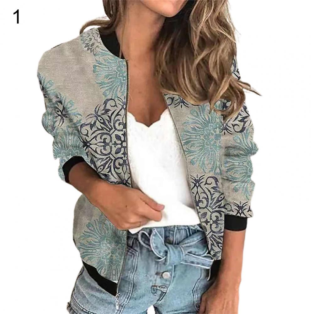 Graffiti Print Bomber Jacket Casual Zip Up Long Sleeve Outerwear Women's Floral Autumn Zipper Print Coat