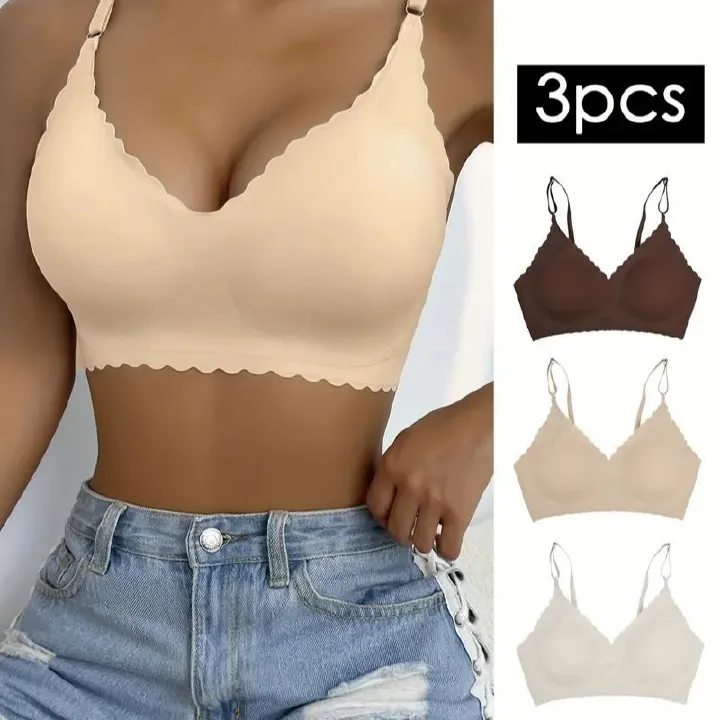 3pcs Seamless Bras Underwear Women's Bra Lotus Edge Comfortable Breathable Fitness Vest Wirefree Seamless Sports Bra