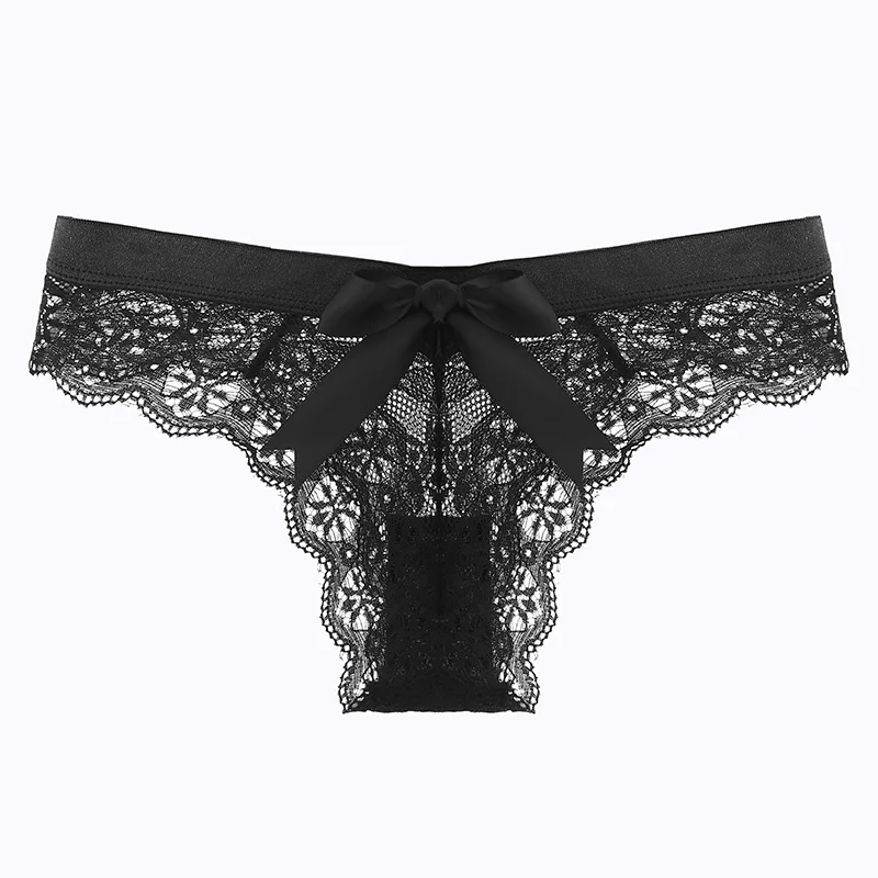 3pcs Bow Accent Lace Thong Panties Sheer Medium Stretch Low Waist Panties Women's Sexy Lingerie Panties