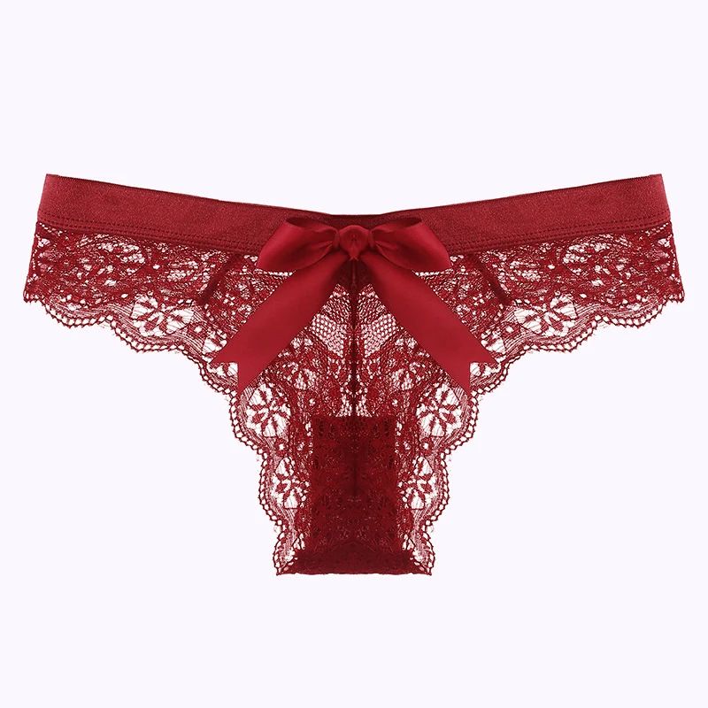 3pcs Bow Accent Lace Thong Panties Sheer Medium Stretch Low Waist Panties Women's Sexy Lingerie Panties