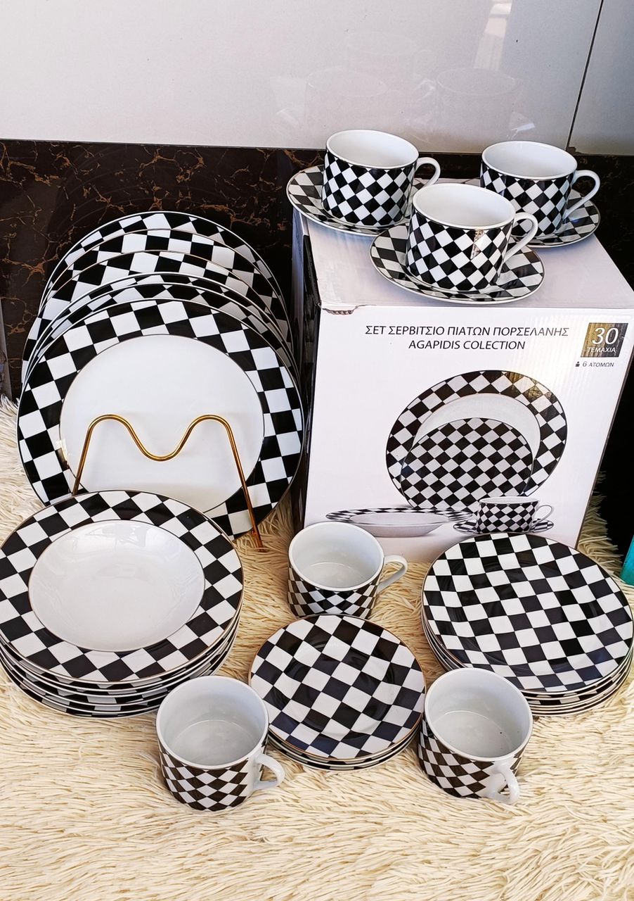 30pcs SET OF PORCELAIN DISHES Dinner Set which includes plates, side plates, cups, soup plate and saucer.
