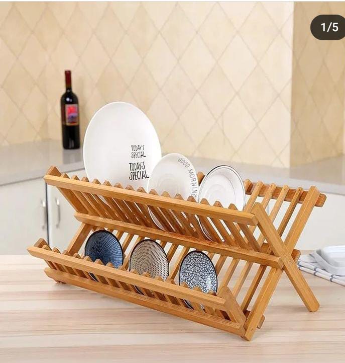 Bamboo Dish Rack Utensil Dish Organizer and Drainer