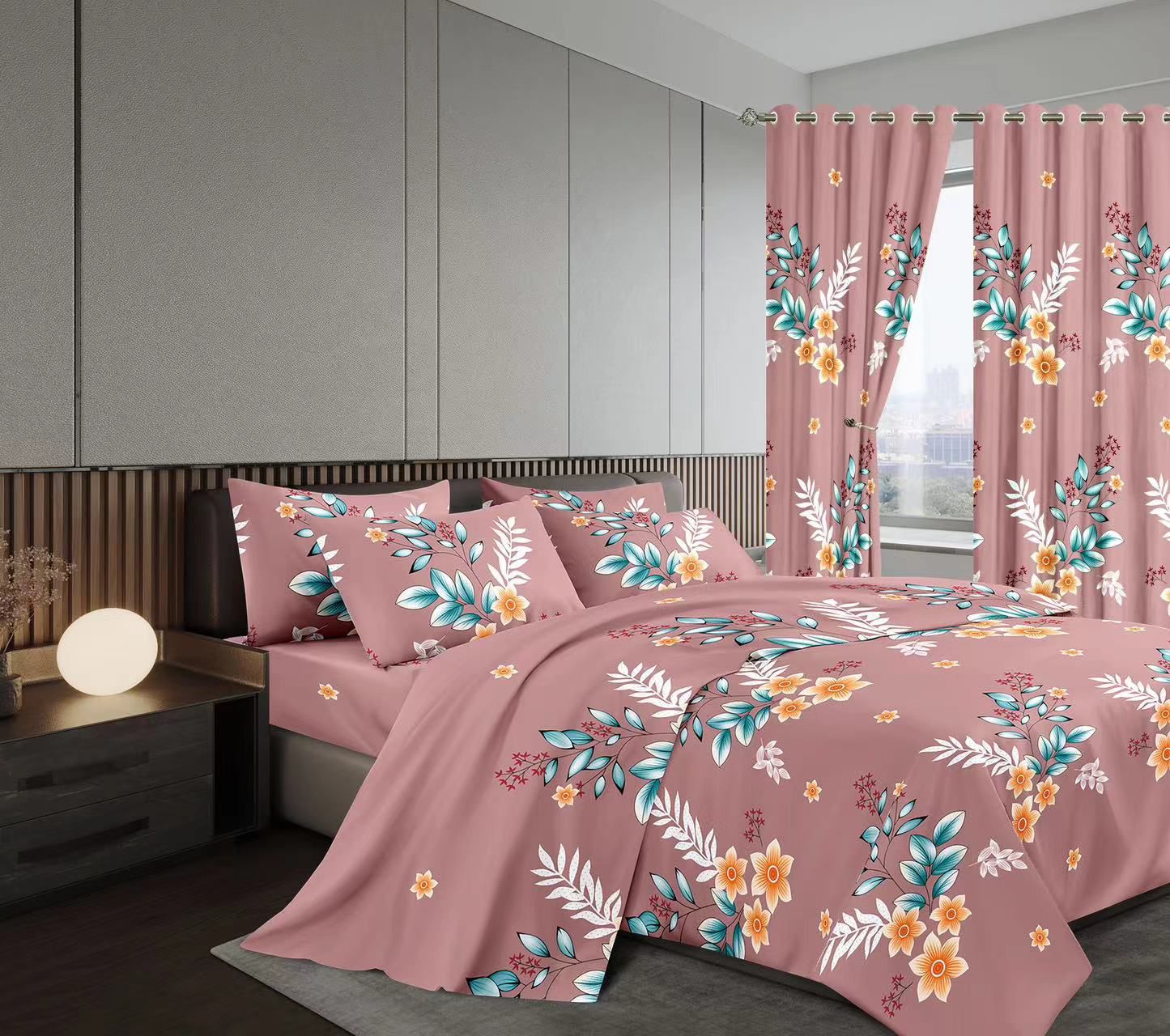 7pcs woolen Curtain duvet sets (1 Woolen Duvet, 2 Bedsheets, 2 Pillow Cases and 2 Matching curtain 1.5m each) Bedding Set