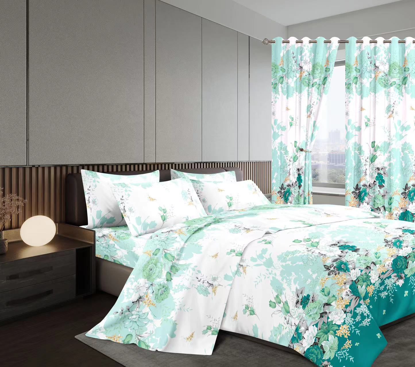 7pcs woolen Curtain duvet sets (1 Woolen Duvet, 2 Bedsheets, 2 Pillow Cases and 2 Matching curtain 1.5m each) Bedding Set