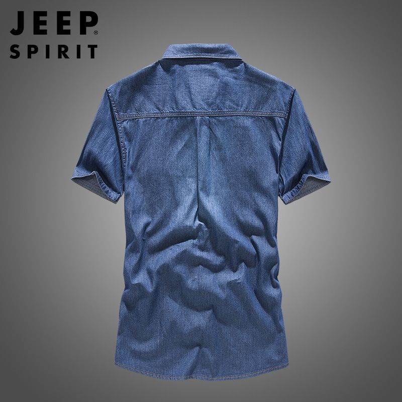 JEEP SPIRIT Men Denim Short Sleeve Shirt Fashion T-shirt Casual Cotton Cardigan Top Men clothing