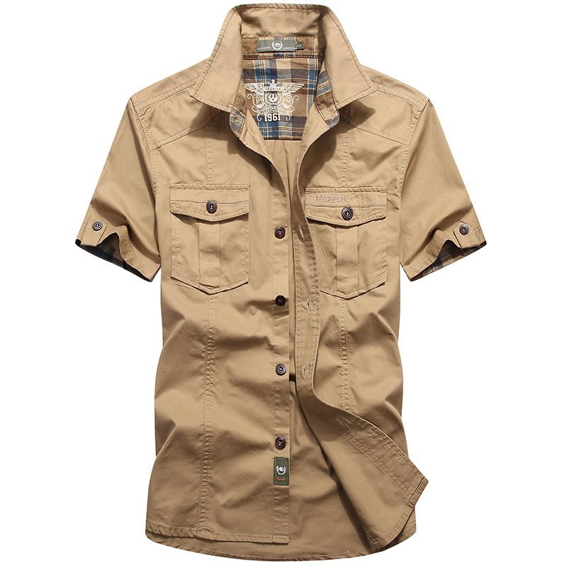 Plus Size Men's Shirt Summer Short Sleeve Cargo Shirts military Shirts Breathable Cool  Cotton  T-shirt