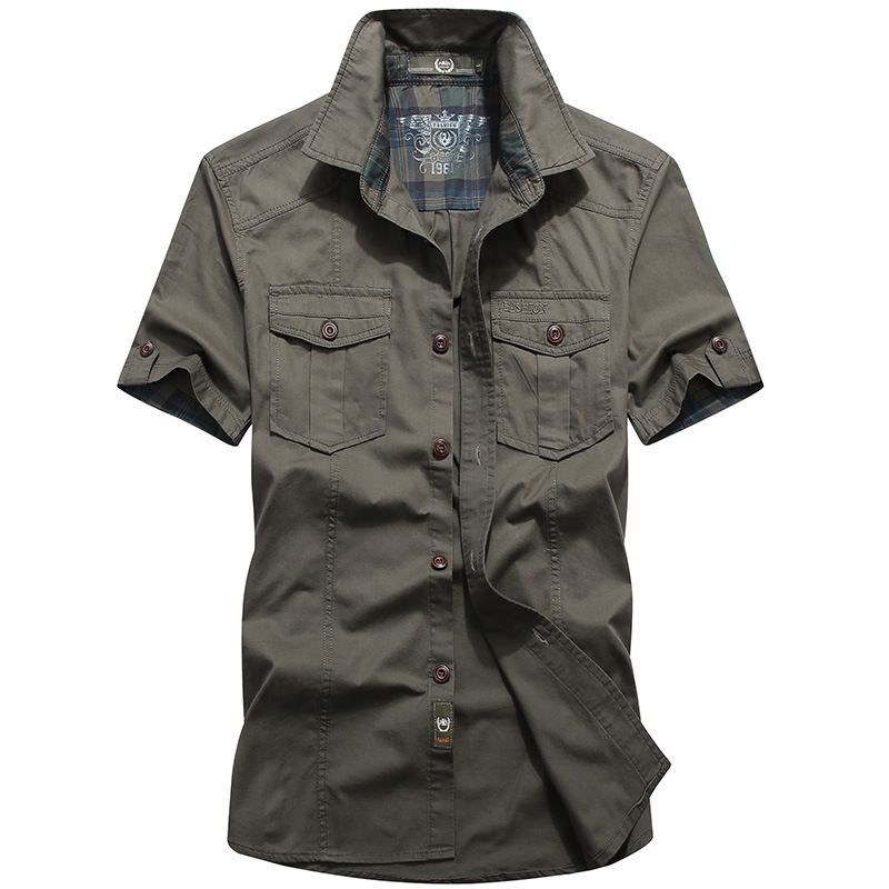 Plus Size Men's Shirt Summer Short Sleeve Cargo Shirts military Shirts Breathable Cool  Cotton  T-shirt