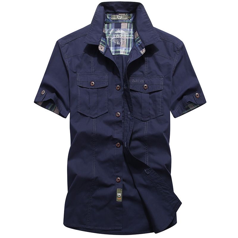Plus Size Men's Shirt Summer Short Sleeve Cargo Shirts military Shirts Breathable Cool  Cotton  T-shirt