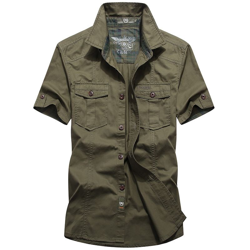 Plus Size Men's Shirt Summer Short Sleeve Cargo Shirts military Shirts Breathable Cool  Cotton  T-shirt