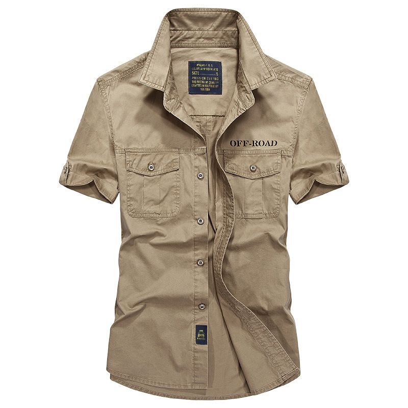 Men Military Stytle Multi Pockets Tooling Shirts New Summer Short Sleeve Shirts High Quality Men Cotton Casual Shirts T-Shirts