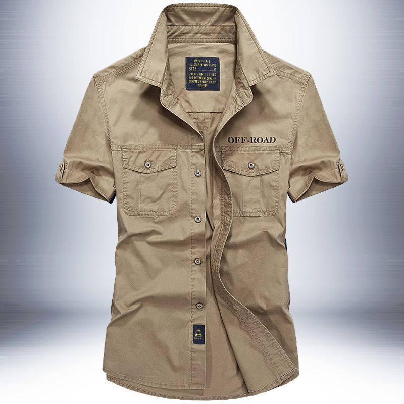 Men Military Stytle Multi Pockets Tooling Shirts New Summer Short Sleeve Shirts High Quality Men Cotton Casual Shirts T-Shirts