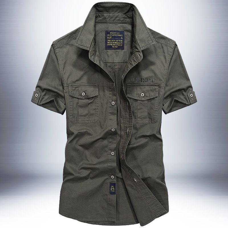 Men Military Stytle Multi Pockets Tooling Shirts New Summer Short Sleeve Shirts High Quality Men Cotton Casual Shirts T-Shirts