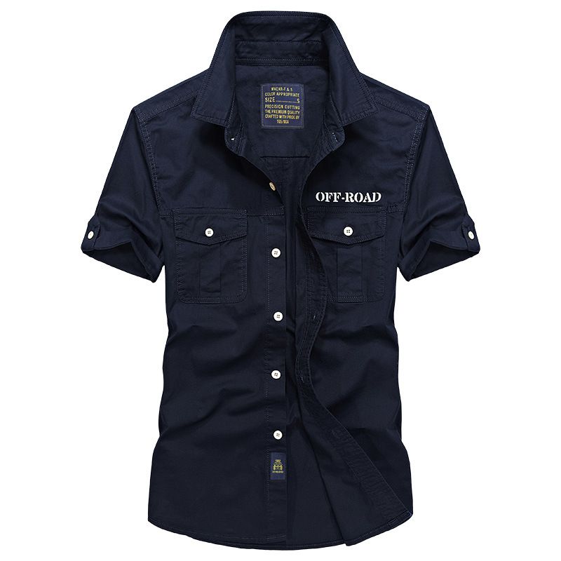 Men Military Stytle Multi Pockets Tooling Shirts New Summer Short Sleeve Shirts High Quality Men Cotton Casual Shirts T-Shirts