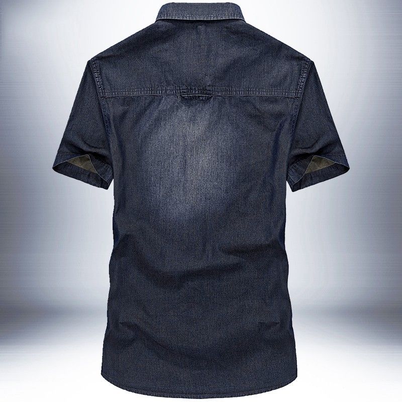 New Summer Youth Handsome Denim Short Sleeve Shirt Jeans Shirt Thin Large Men's Solid Color Simple Casual Versatile Shirt T-Shirts