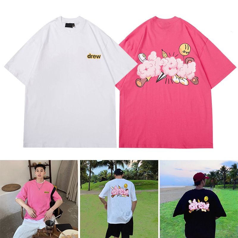 New Fashion Drew T-shirt Men Hip Hop Tops Smiling Face Trendy Brand T shirts High Street Loose Versatile Couple T-shirt Short Sleeve Shirt