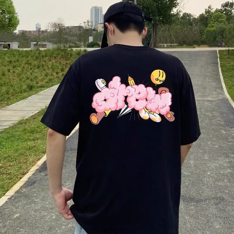 New Fashion Drew T-shirt Men Hip Hop Tops Smiling Face Trendy Brand T shirts High Street Loose Versatile Couple T-shirt Short Sleeve Shirt