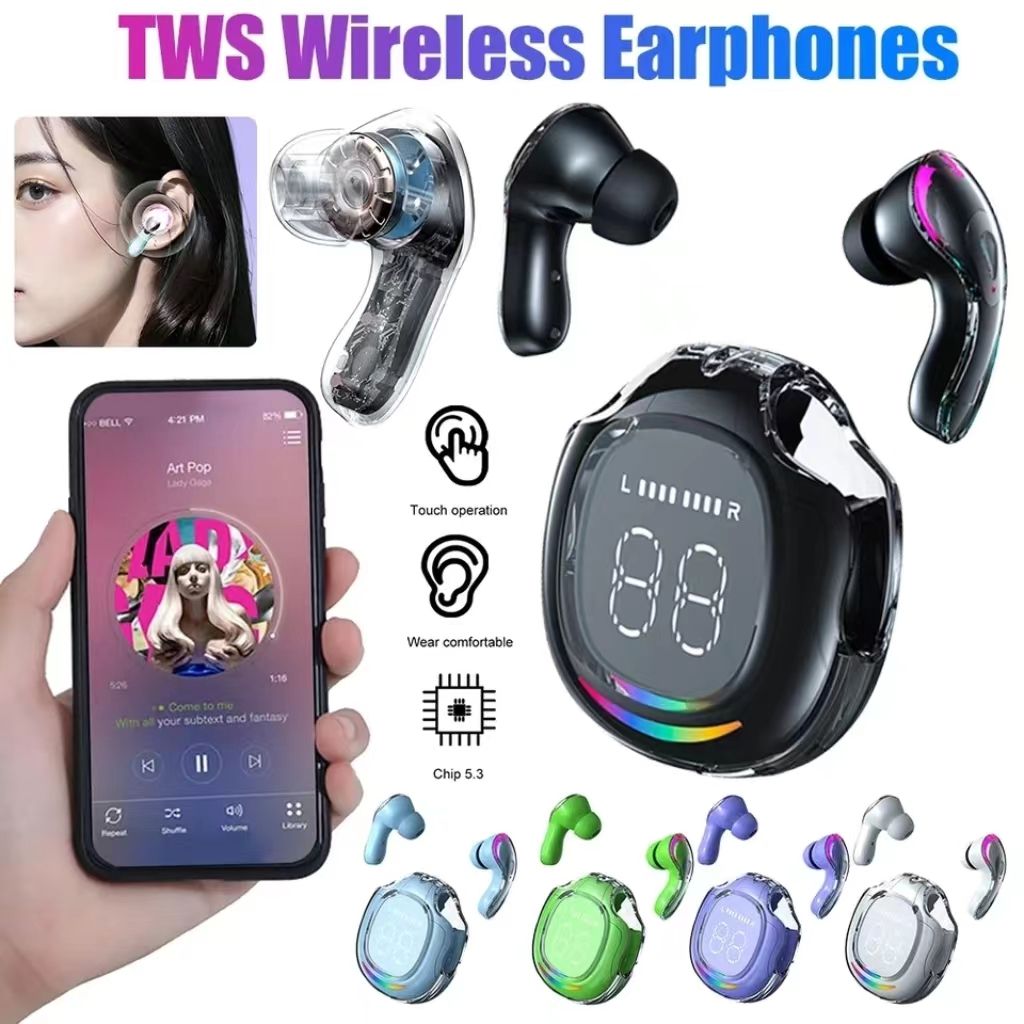 Air40 Wireless Bluetooth Earphones Transparent ENC Earbuds LED Power Digital Display Earpods Stereo Sound Earphones For Phones