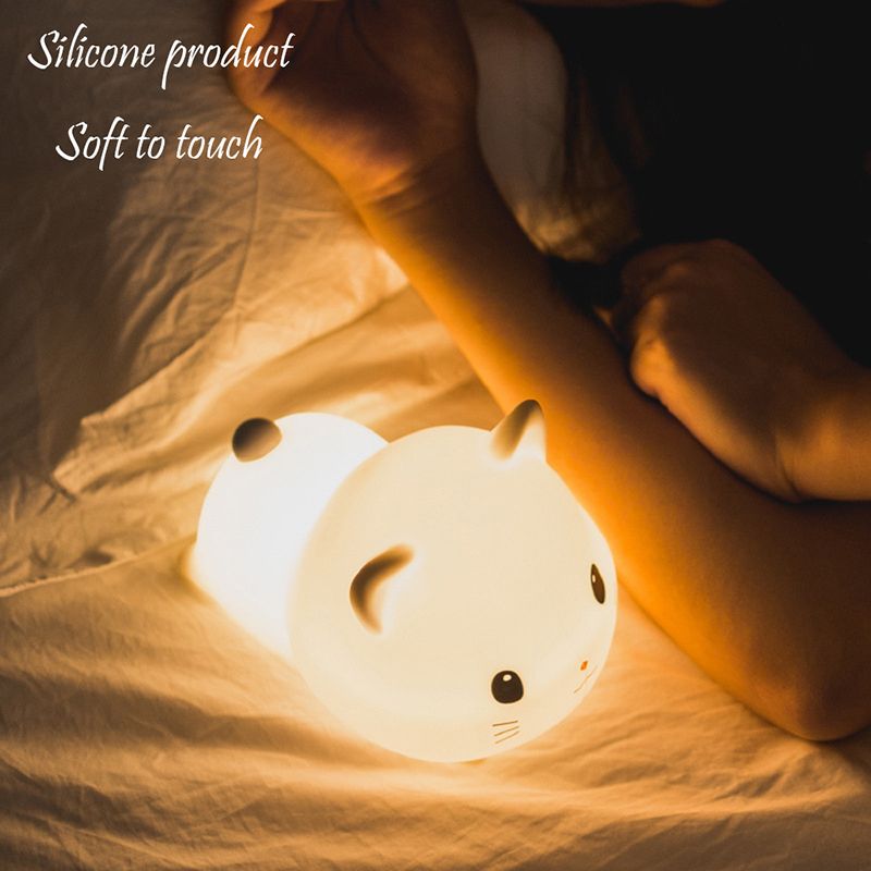 LED Kids Night Light, Cute Cat Soft Silicone Baby Nursery Lamp-USB Rechargeable, Timing Function