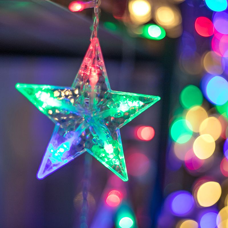 Five-Pointed Star Icicle Curtain Lights with 12 Stars Total 138 pcs LED Waterproof Linkable Curtain String Lights for Christmas/Wedding/party Backdrop