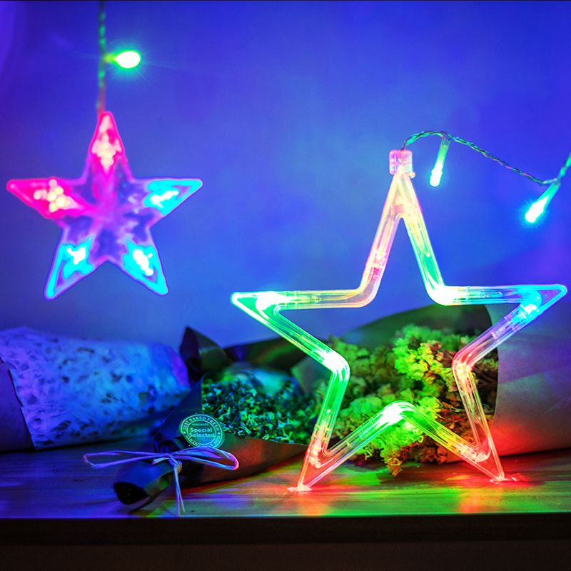 Five-Pointed Star Icicle Curtain Lights with 12 Stars Total 138 pcs LED Waterproof Linkable Curtain String Lights for Christmas/Wedding/party Backdrop