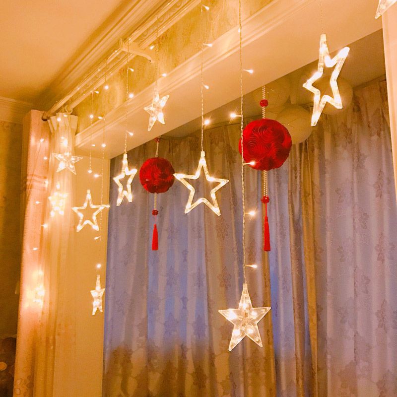 Five-Pointed Star Icicle Curtain Lights with 12 Stars Total 138 pcs LED Waterproof Linkable Curtain String Lights for Christmas/Wedding/party Backdrop
