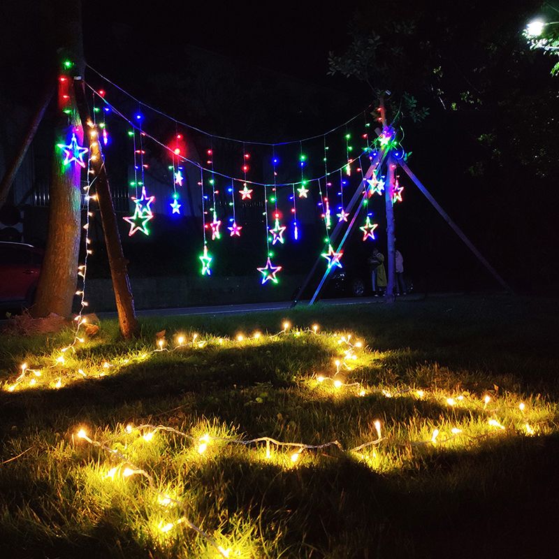Five-Pointed Star Icicle Curtain Lights with 12 Stars Total 138 pcs LED Waterproof Linkable Curtain String Lights for Christmas/Wedding/party Backdrop