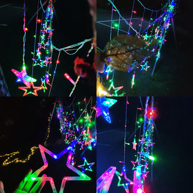 Five-Pointed Star Icicle Curtain Lights with 12 Stars Total 138 pcs LED Waterproof Linkable Curtain String Lights for Christmas/Wedding/party Backdrop
