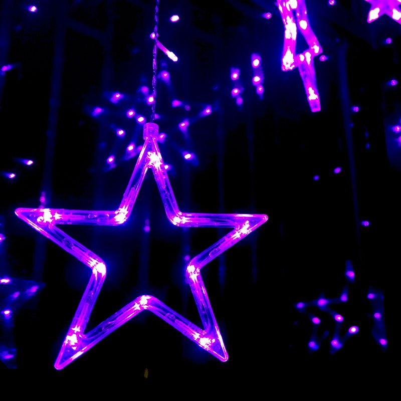 Five-Pointed Star Icicle Curtain Lights with 12 Stars Total 138 pcs LED Waterproof Linkable Curtain String Lights for Christmas/Wedding/party Backdrop