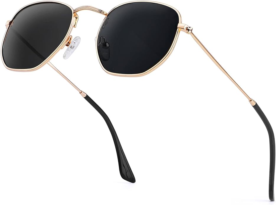 Sunglasses for Women and Men, Polarized Square UV Protection, Trendy Metal Frame Hexagon Sunglasses