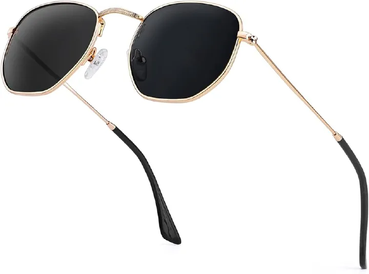 Sunglasses for Women and Men, Polarized Square UV Protection, Trendy Metal Frame Hexagon Sunglasses