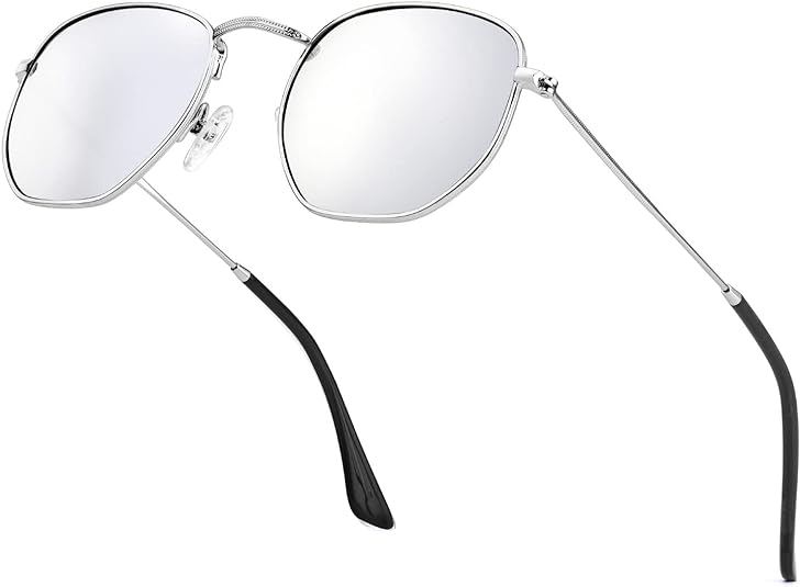 Sunglasses for Women and Men, Polarized Square UV Protection, Trendy Metal Frame Hexagon Sunglasses