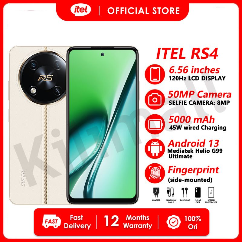 [CASHBACK FRIDAY] Itel RS4 256GB + 16(8+8)GB RAM 6.56" 120Hz Screen  Dual SIM 4G  Network Phone 5000mAh 45W Charging 50MP+8MP Camera MTK G99 Fingerprint And Face Unlock NFC Smart Phones