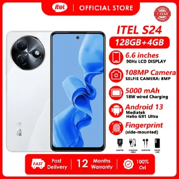 Itel S24 128GB+8(4+4)GB RAM 6.6" 90HZ Screen Dual SIM 4G Network Phone Fingerprint Unlock 18W 5000 mAh Battery Android 13 MTK Helio G91 Ultra Smart Phones Dawn White,4GB+128GB