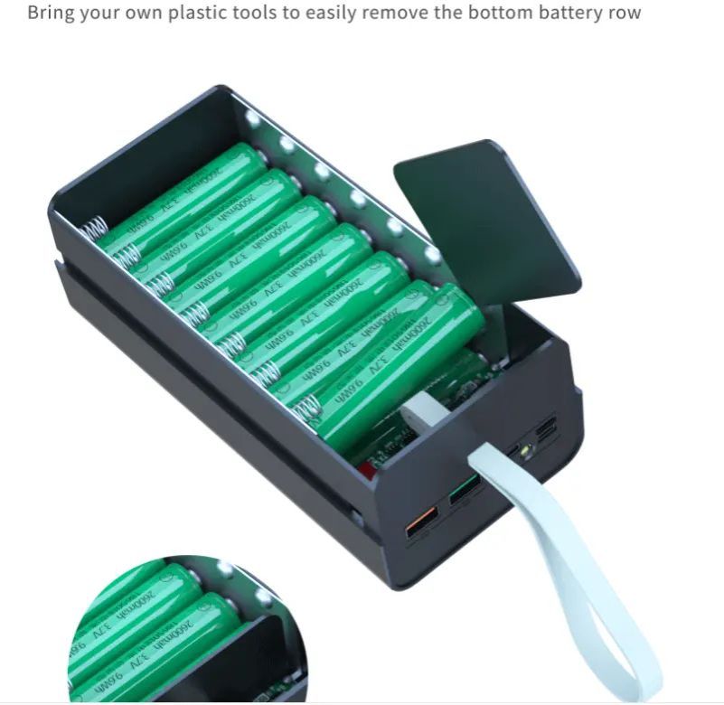 21 Slots High Capacity DIY Wireless Power Bank Case 18650 Battery Power Shell Quick QC3.0 Fast Charging Super Fast Charge VOOC Charger Box + Batteries Torch Flashlight