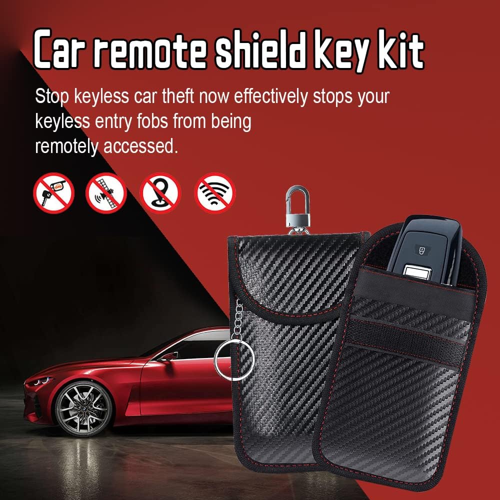 Faraday Pouch Key Fob Protector - Car Anti-Theft Protection Bag RFID Signal Blocking Carbon Fiber Cage Box Anti-Hacking Case Remote Entry Blocker Smart Fob Protection Security