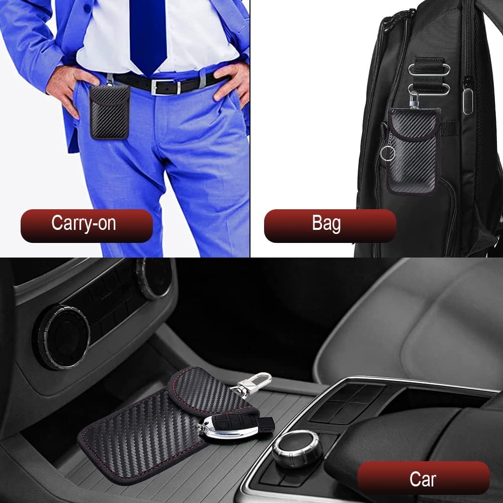 Faraday Pouch Key Fob Protector - Car Anti-Theft Protection Bag RFID Signal Blocking Carbon Fiber Cage Box Anti-Hacking Case Remote Entry Blocker Smart Fob Protection Security