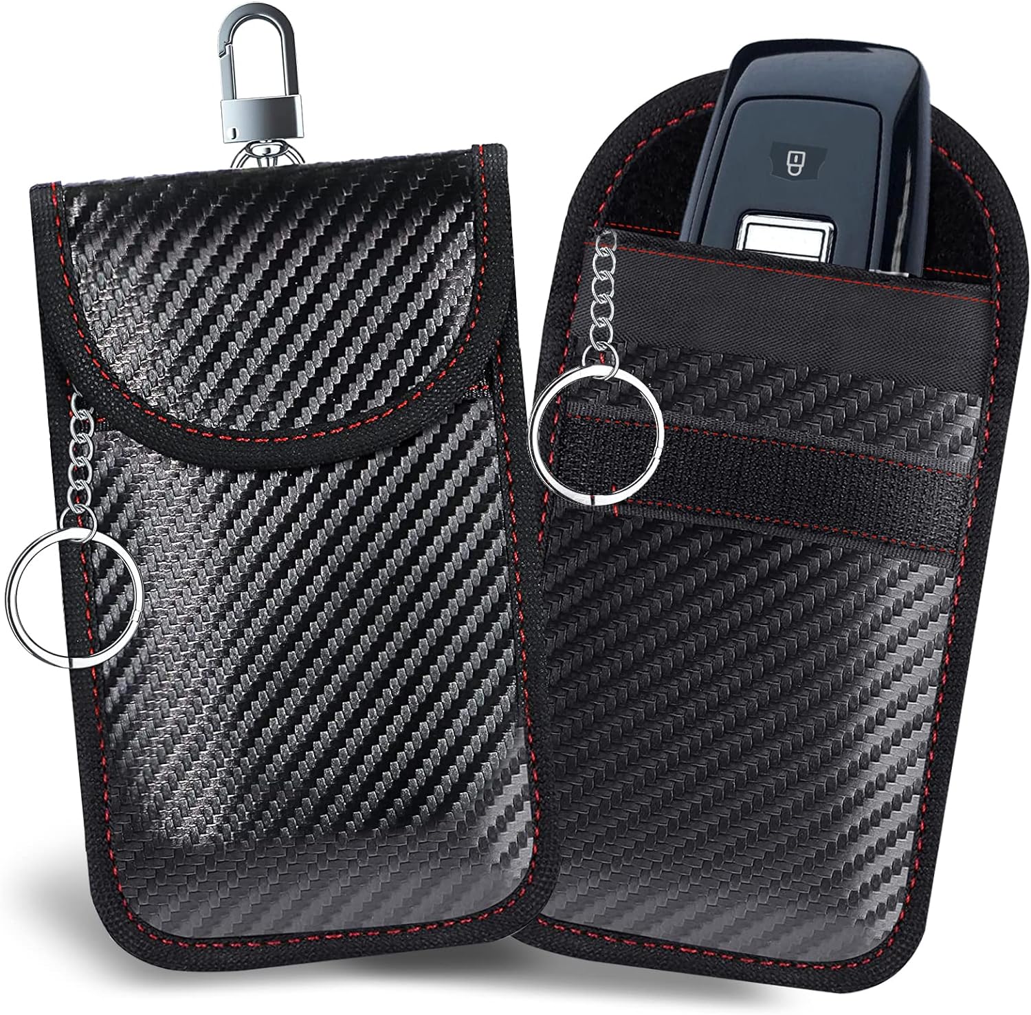 Faraday Pouch Key Fob Protector - Car Anti-Theft Protection Bag RFID Signal Blocking Carbon Fiber Cage Box Anti-Hacking Case Remote Entry Blocker Smart Fob Protection Security