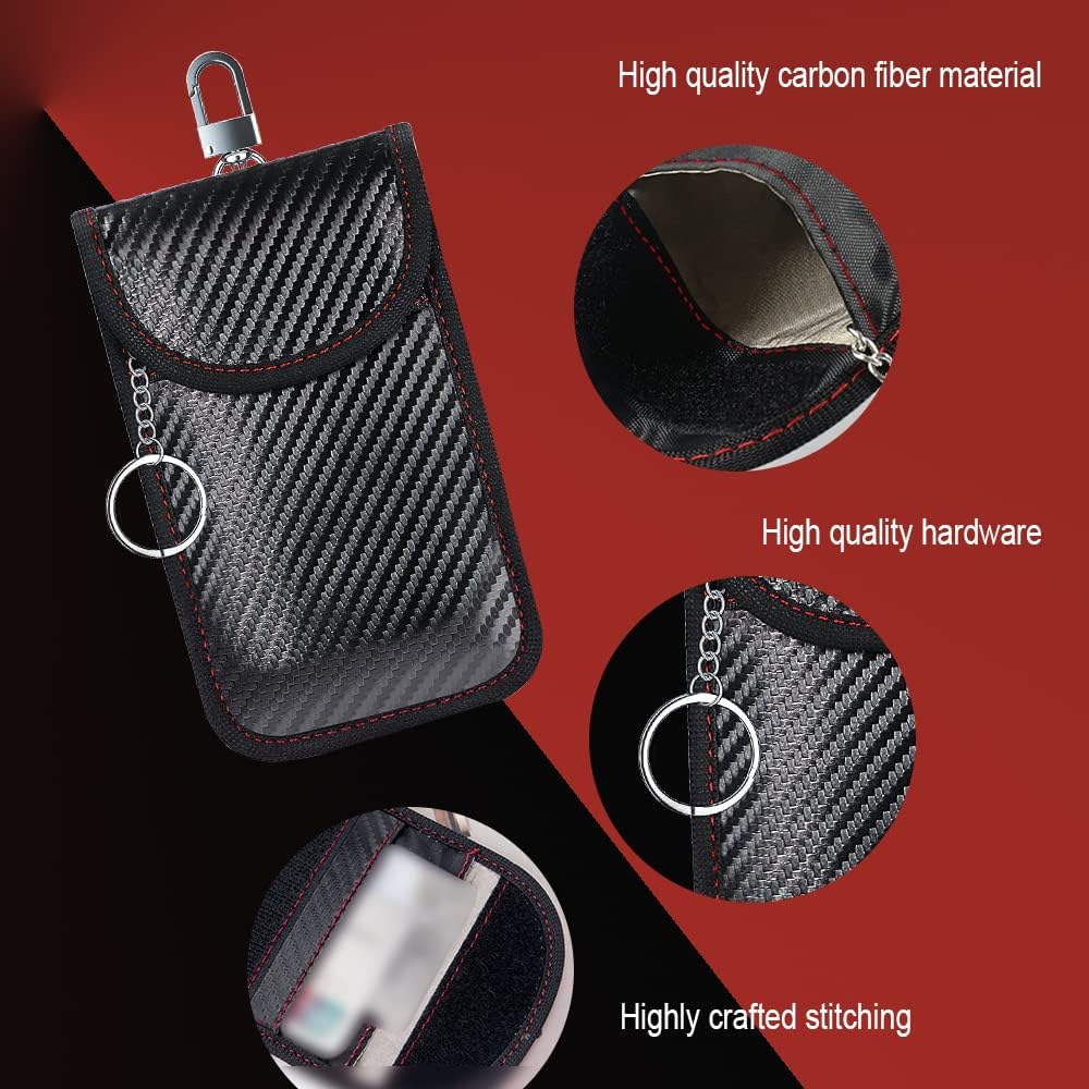 Faraday Pouch Key Fob Protector - Car Anti-Theft Protection Bag RFID Signal Blocking Carbon Fiber Cage Box Anti-Hacking Case Remote Entry Blocker Smart Fob Protection Security