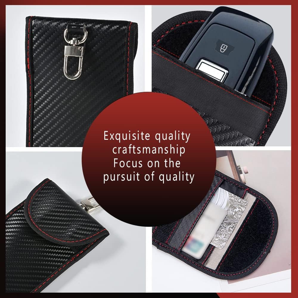 Faraday Pouch Key Fob Protector - Car Anti-Theft Protection Bag RFID Signal Blocking Carbon Fiber Cage Box Anti-Hacking Case Remote Entry Blocker Smart Fob Protection Security