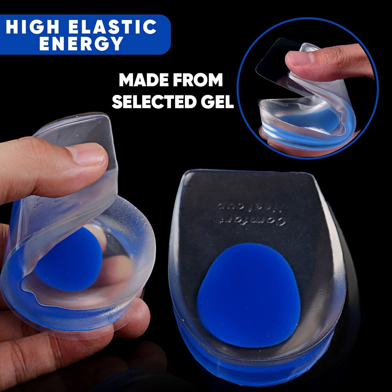 2pcs Silicone Comfort Heel Cups Shock Absorbtion Pads Insoles for Shoe Ankle Pain Spur Insert Support Planter for Men and Women