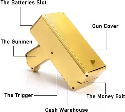 Gold Money Gun Shooter with 100pcs Prop Money Cash Shoot Make it Rain Fake Gun Play Toys for Party