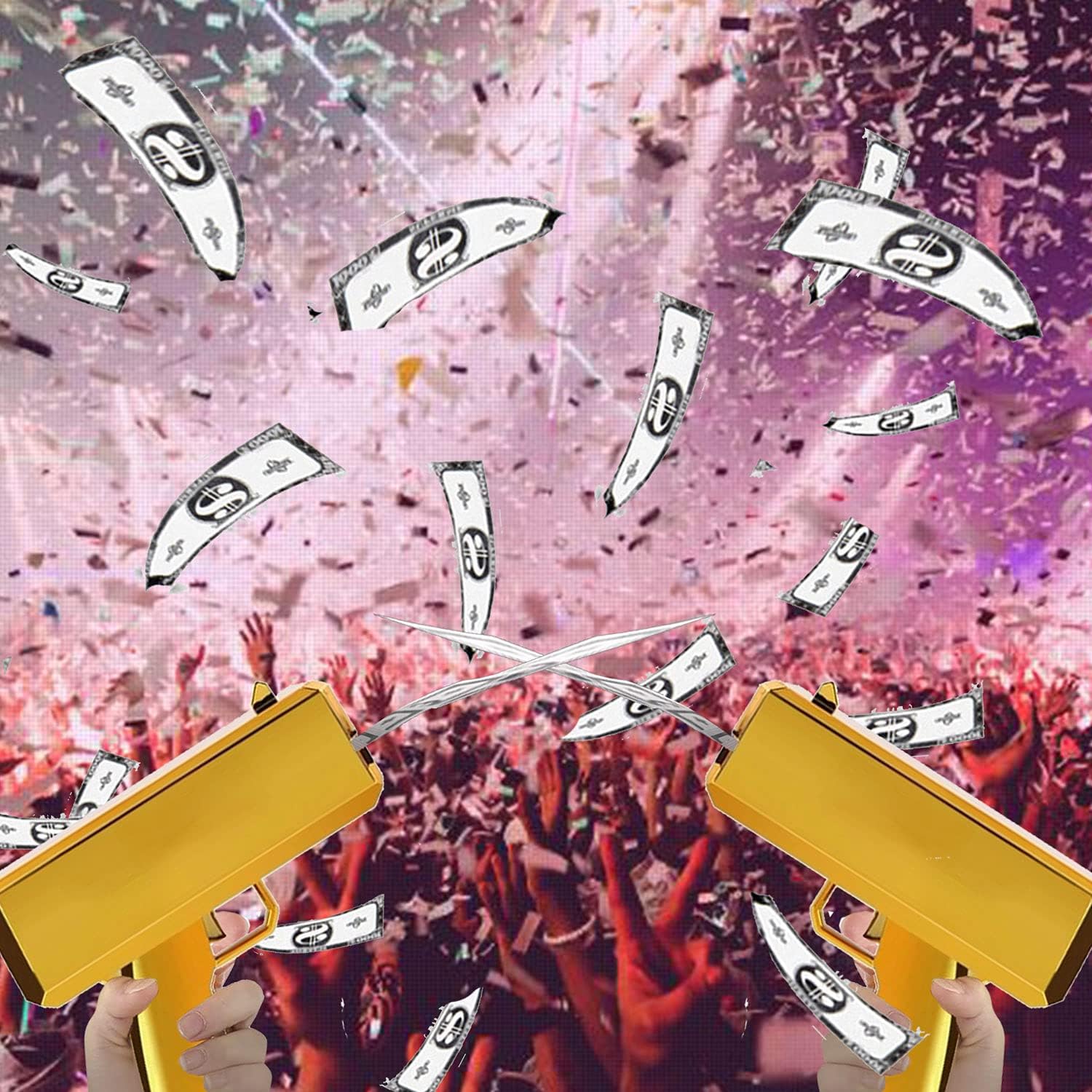 Gold Money Gun Shooter with 100pcs Prop Money Cash Shoot Make it Rain Fake Gun Play Toys for Party