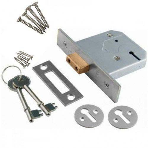 3 Lever Mortice Deadbolt Lock 3-Lever Nickel Plated Deadlock Fits Left/Right Hand